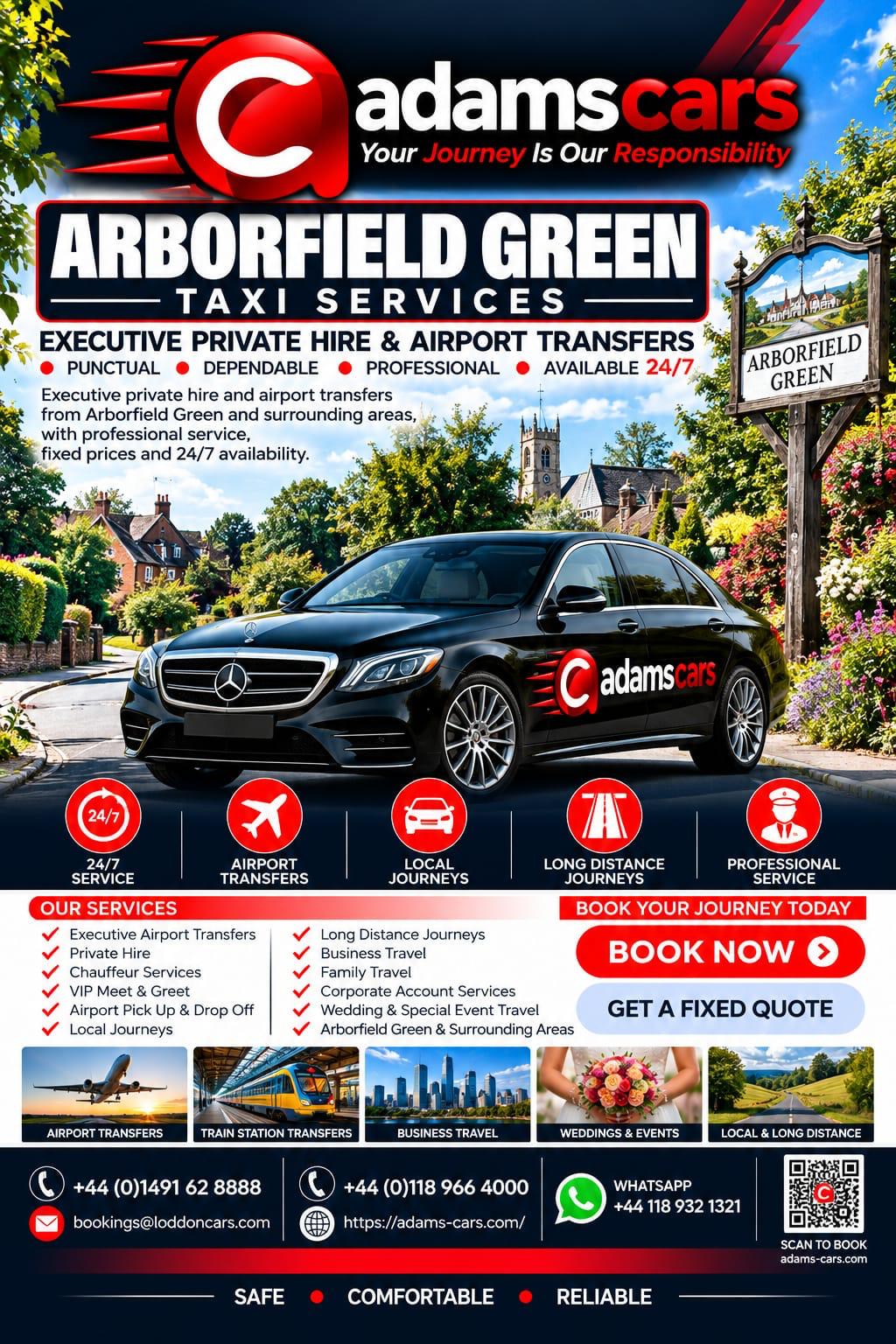 Arborfield Green taxi service by Adam Cars Taxi Company for local journeys and travel around Berkshire.