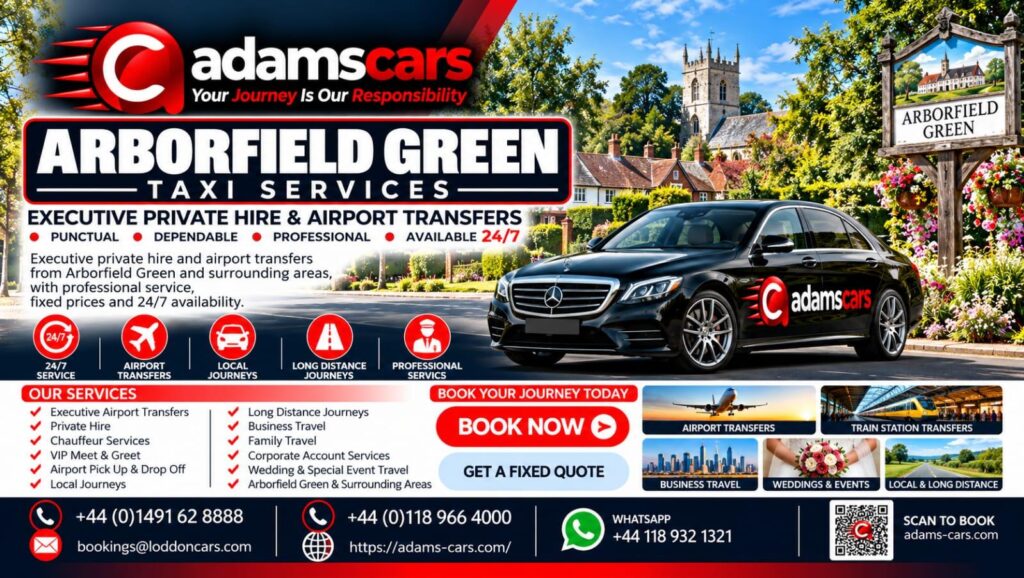 Arborfield Green taxi service by Adam Cars Taxi Company for local journeys and travel around Berkshire.