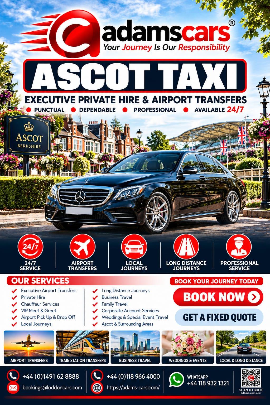 Ascot taxi service in Berkshire by Adam Cars Taxi Company.