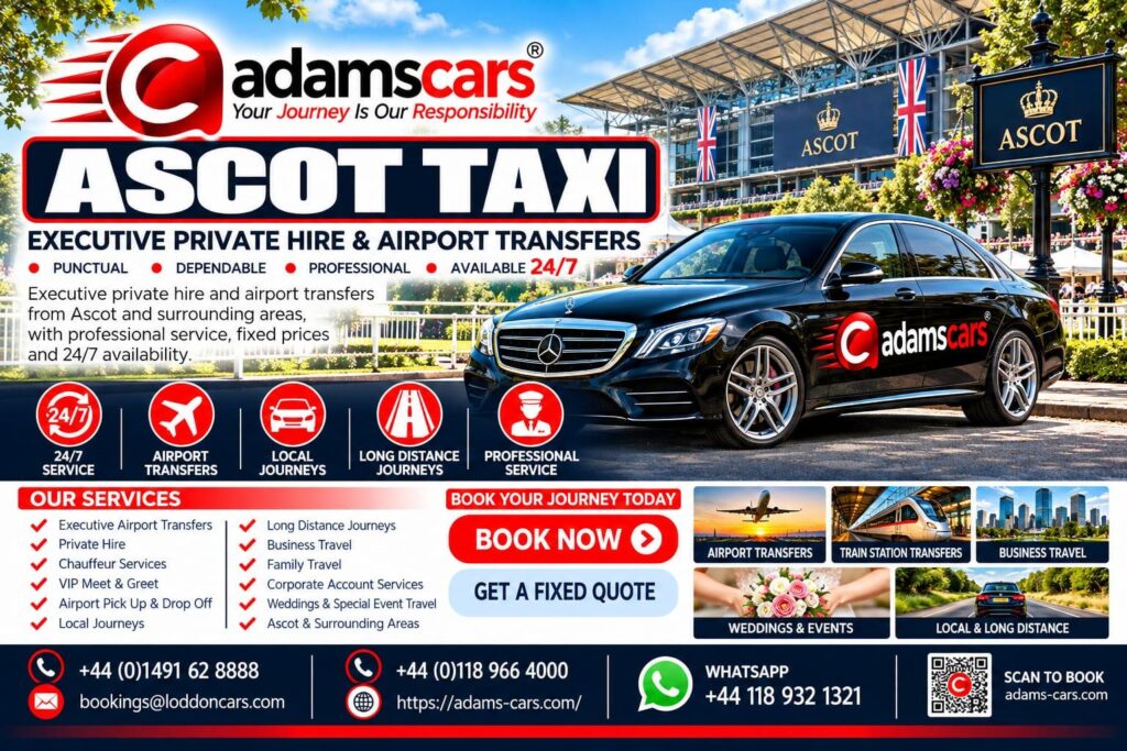 Ascot taxi service in Berkshire by Adam Cars Taxi Company.