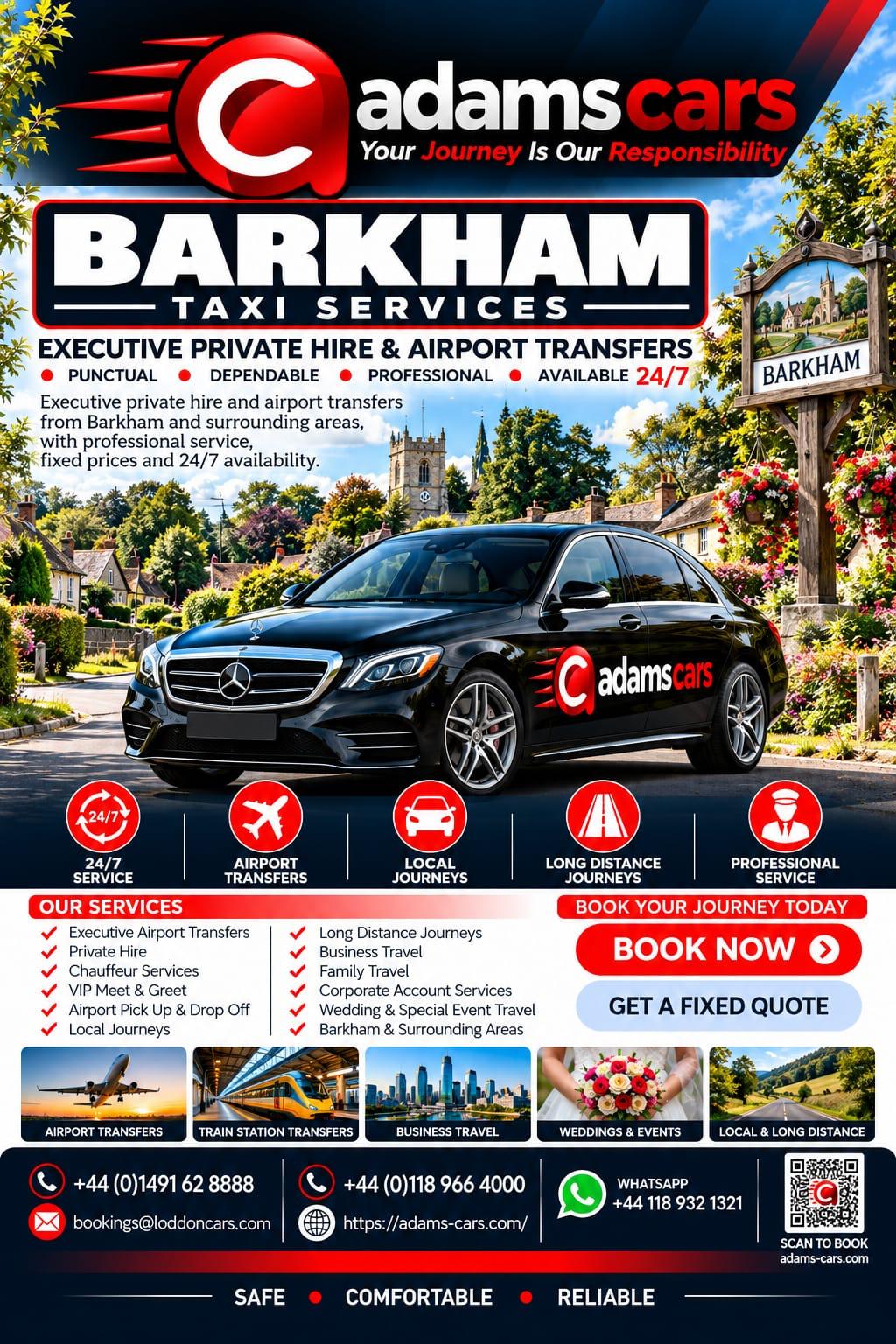 Barkham taxi - Adams Cars Barkham taxi service by Adam Cars Taxi Company for local journeys and travel across Berkshire.