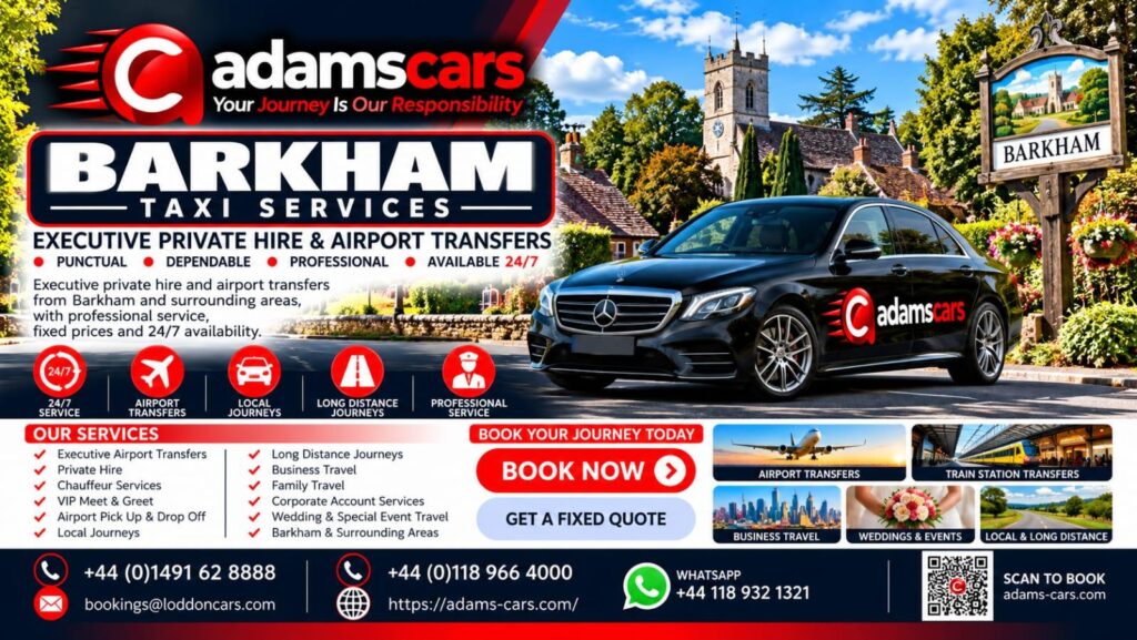 Barkham taxi - Adams Cars Barkham taxi service by Adam Cars Taxi Company for local journeys and travel across Berkshire.