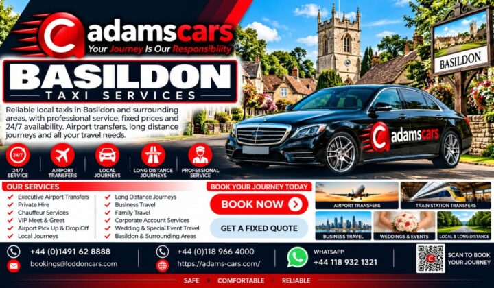 Basildon taxi service by Adam Cars Taxi Company for local journeys and travel to Reading and surrounding West Berkshire areas.
