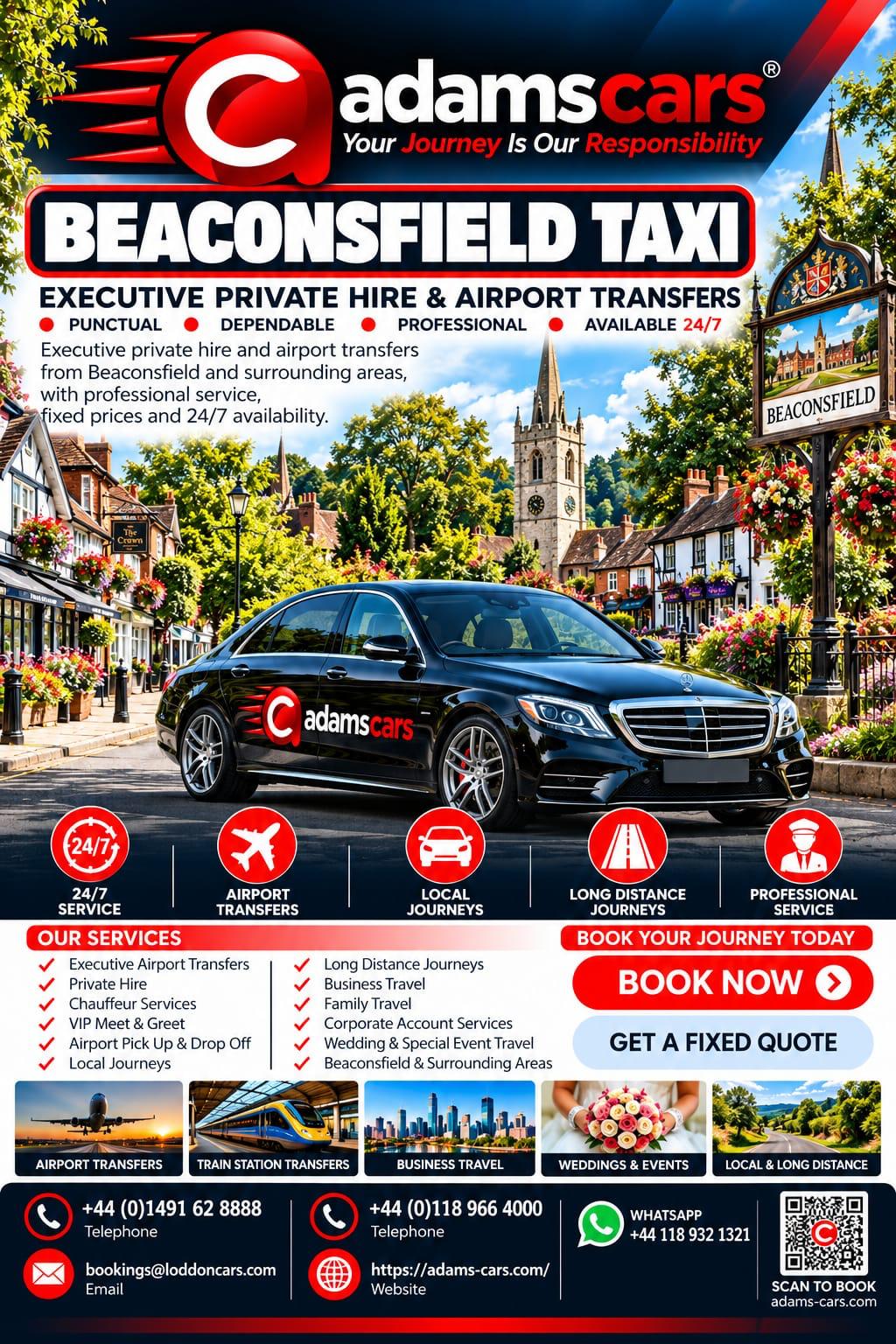 Beaconsfield taxi service in Buckinghamshire by Adam Cars Taxi Company.