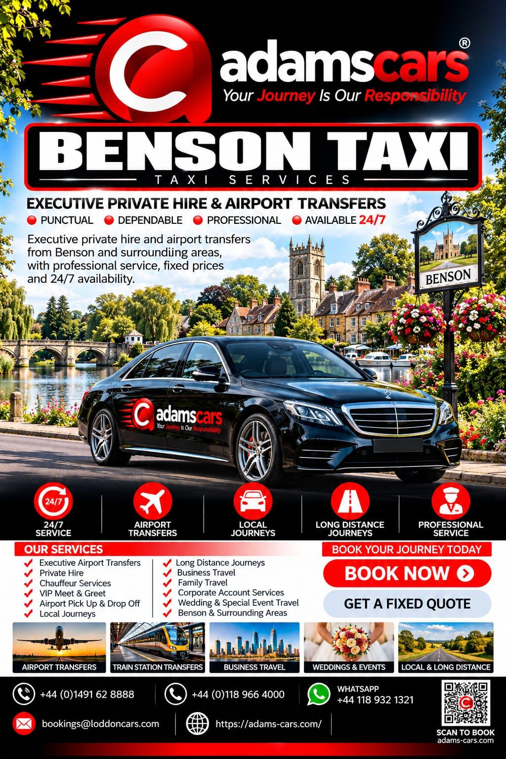 Benson taxi services by Adam Cars Taxi Company in Oxfordshire.