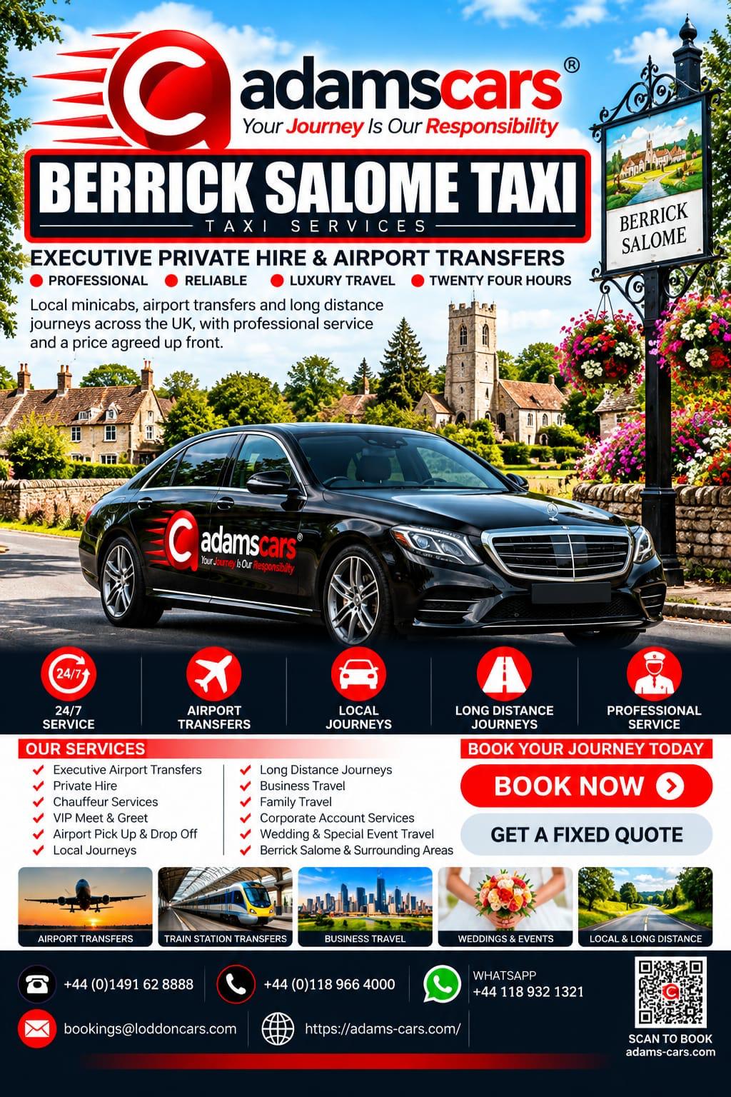 Berrick Salome taxi service by Adam Cars Taxi Company in South Oxfordshire.