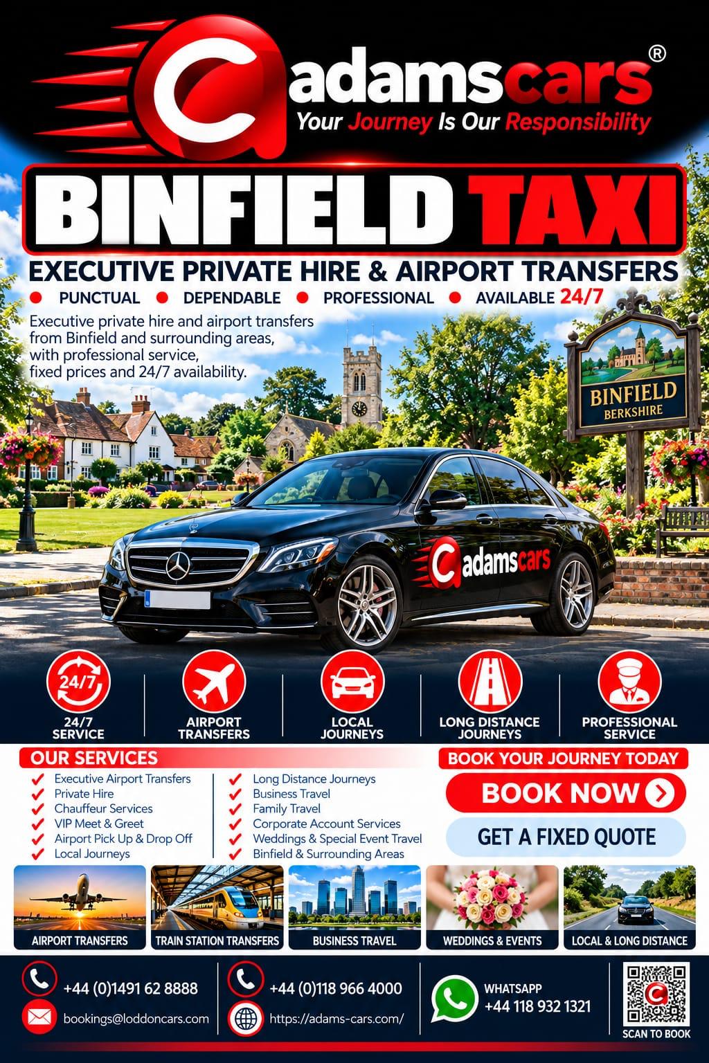 Binfield taxi service in Berkshire by Adam Cars Taxi Company.
