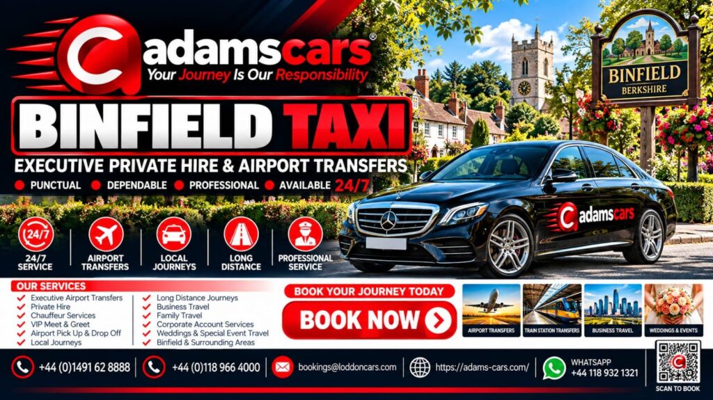 Binfield taxi service in Berkshire by Adam Cars Taxi Company.