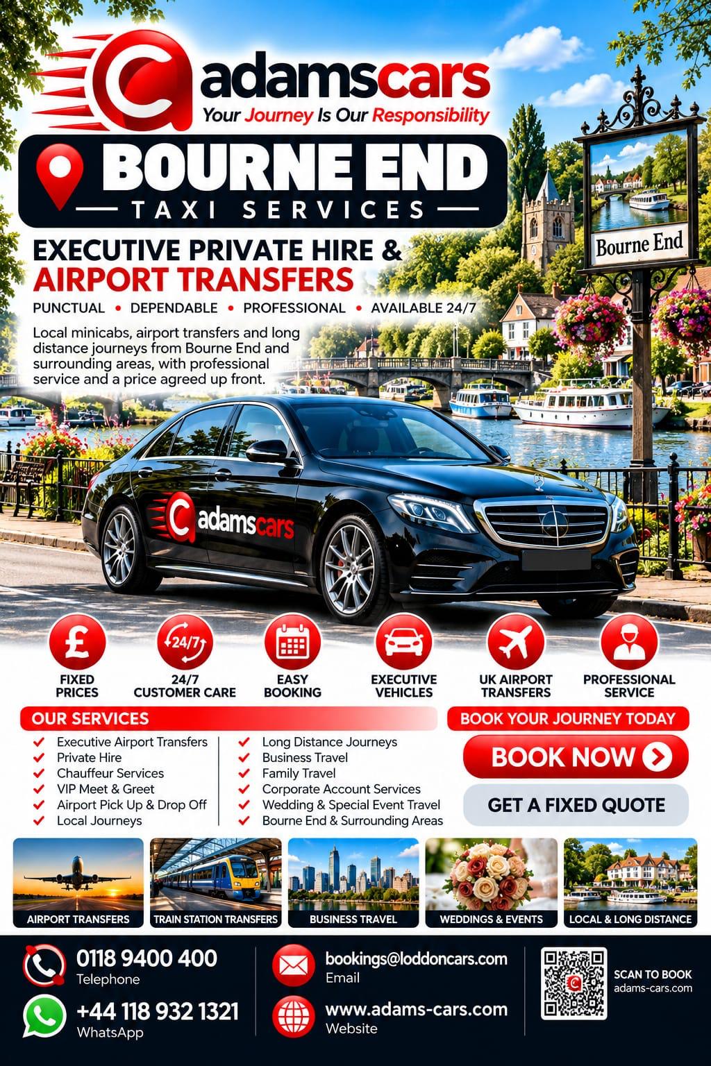 Bourne End taxi service in Buckinghamshire by Adam Cars Taxi Company.