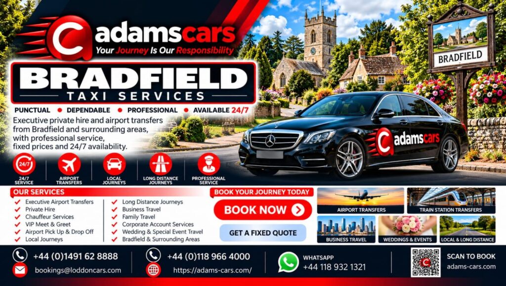 Bradfield taxi service by Adam Cars Taxi Company for local journeys and travel to Reading and nearby Berkshire destinations.