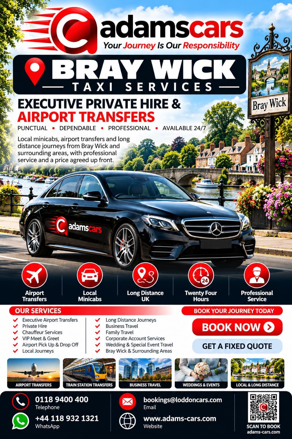 Bray Wick taxi service in Berkshire by Adam Cars Taxi Company.