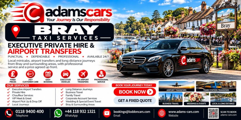 Bray taxi service in Berkshire by Adam Cars Taxi Company.