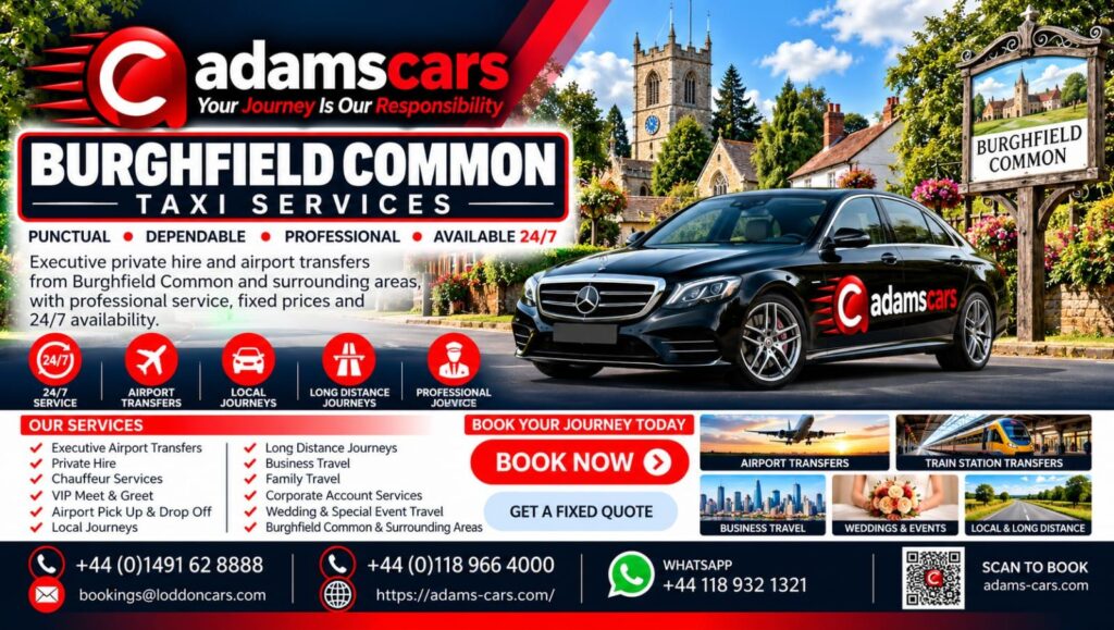 Burghfield Common taxi service by Adam Cars Taxi Company for local journeys and travel to Reading and nearby Berkshire destinations.