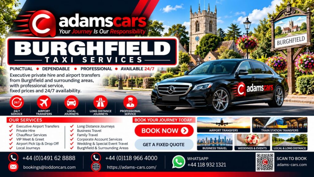 Burghfield taxi service by Adam Cars Taxi Company for local journeys and travel to Reading and nearby Berkshire destinations.