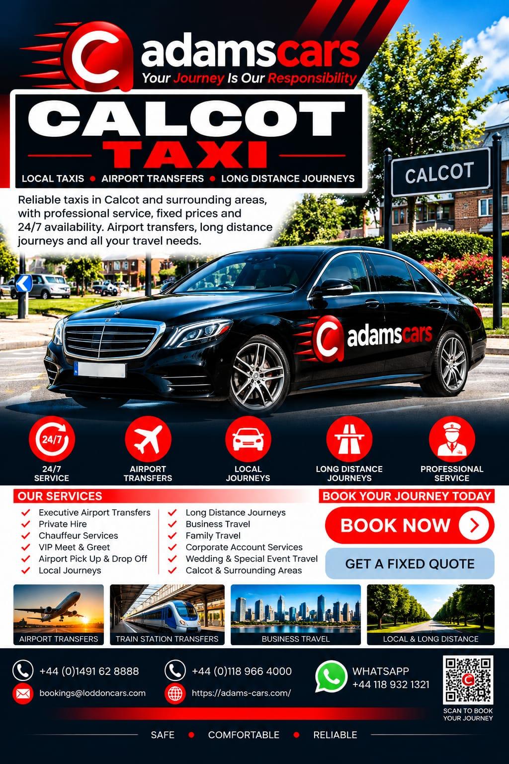 Calcot taxi service in Berkshire by Adam Cars Taxi Company.