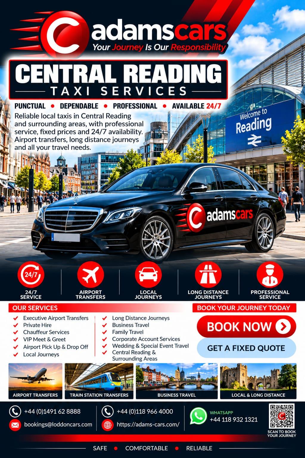 Central Reading taxi service from Adam Cars Taxi Company.