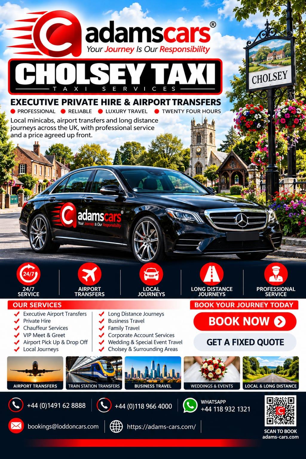 Cholsey taxi service by Adam Cars Taxi Company in South Oxfordshire.