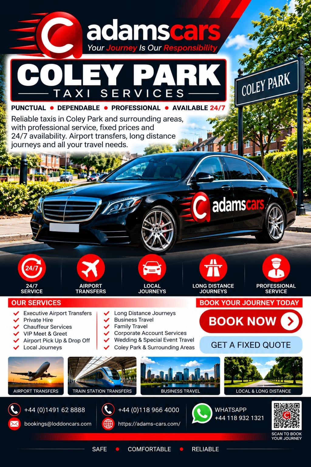 Coley Park taxi service in Reading by Adam Cars Taxi Company.