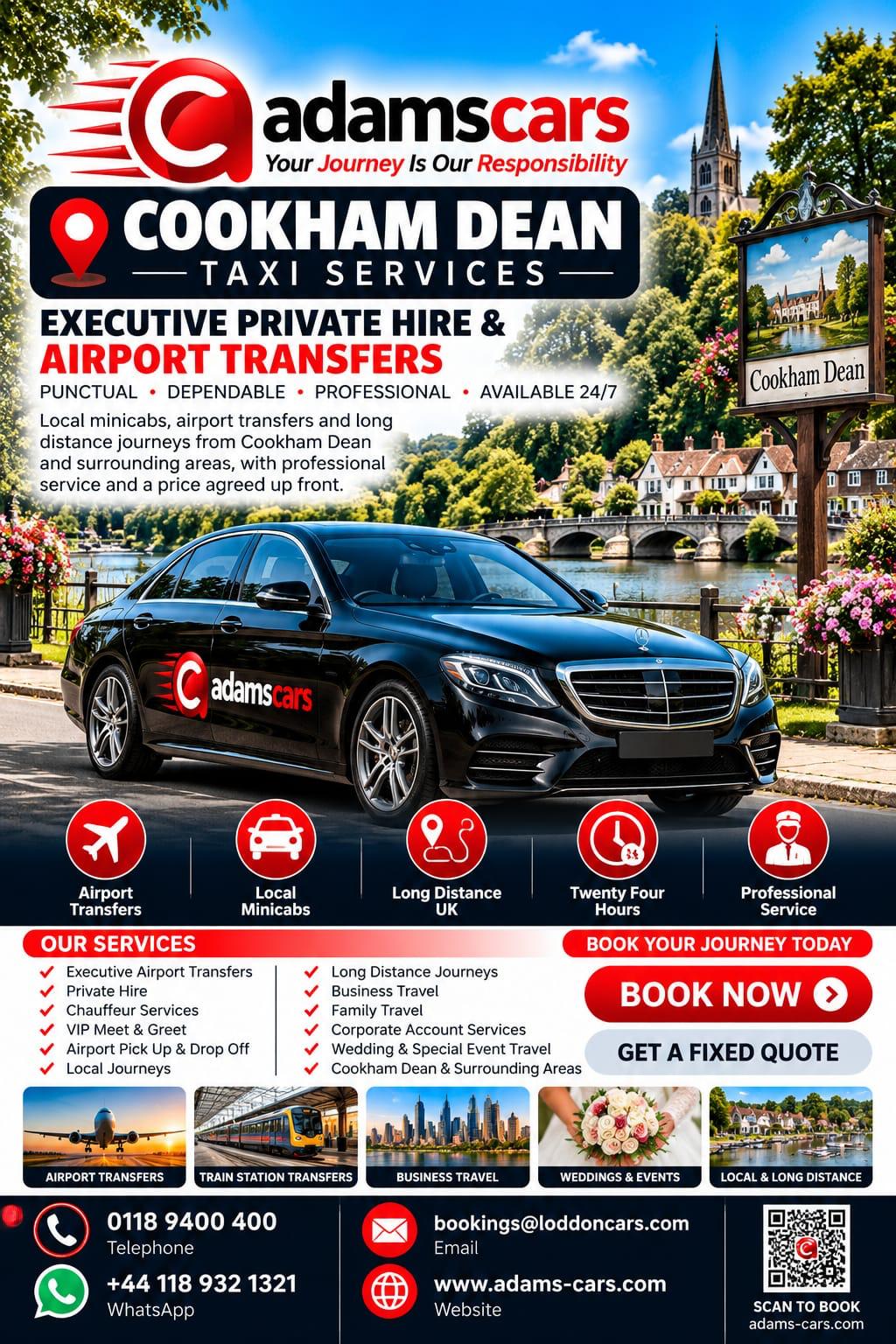 Cookham Dean taxi service in Berkshire by Adam Cars Taxi Company.