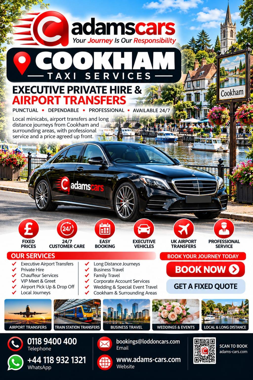 Cookham taxi service in Berkshire by Adam Cars Taxi Company.