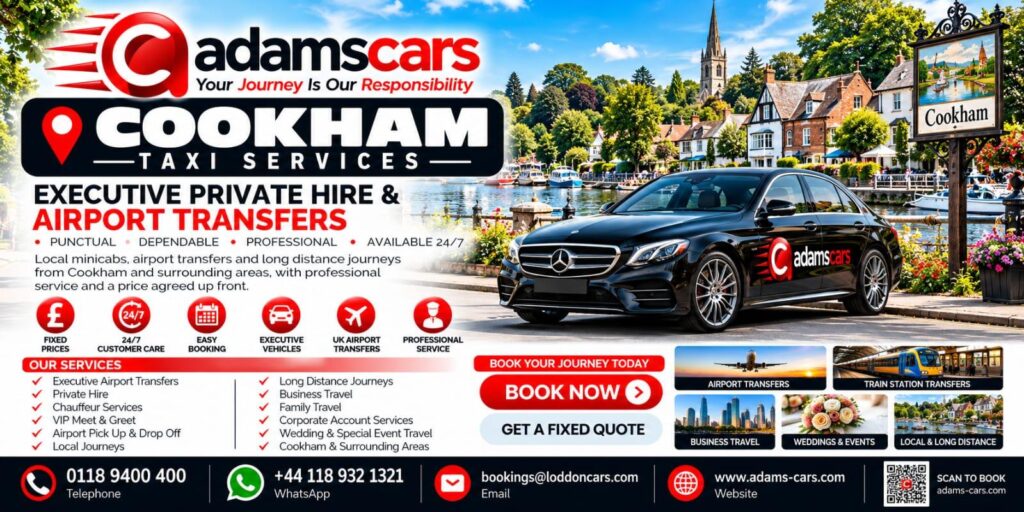 Cookham taxi service in Berkshire by Adam Cars Taxi Company.