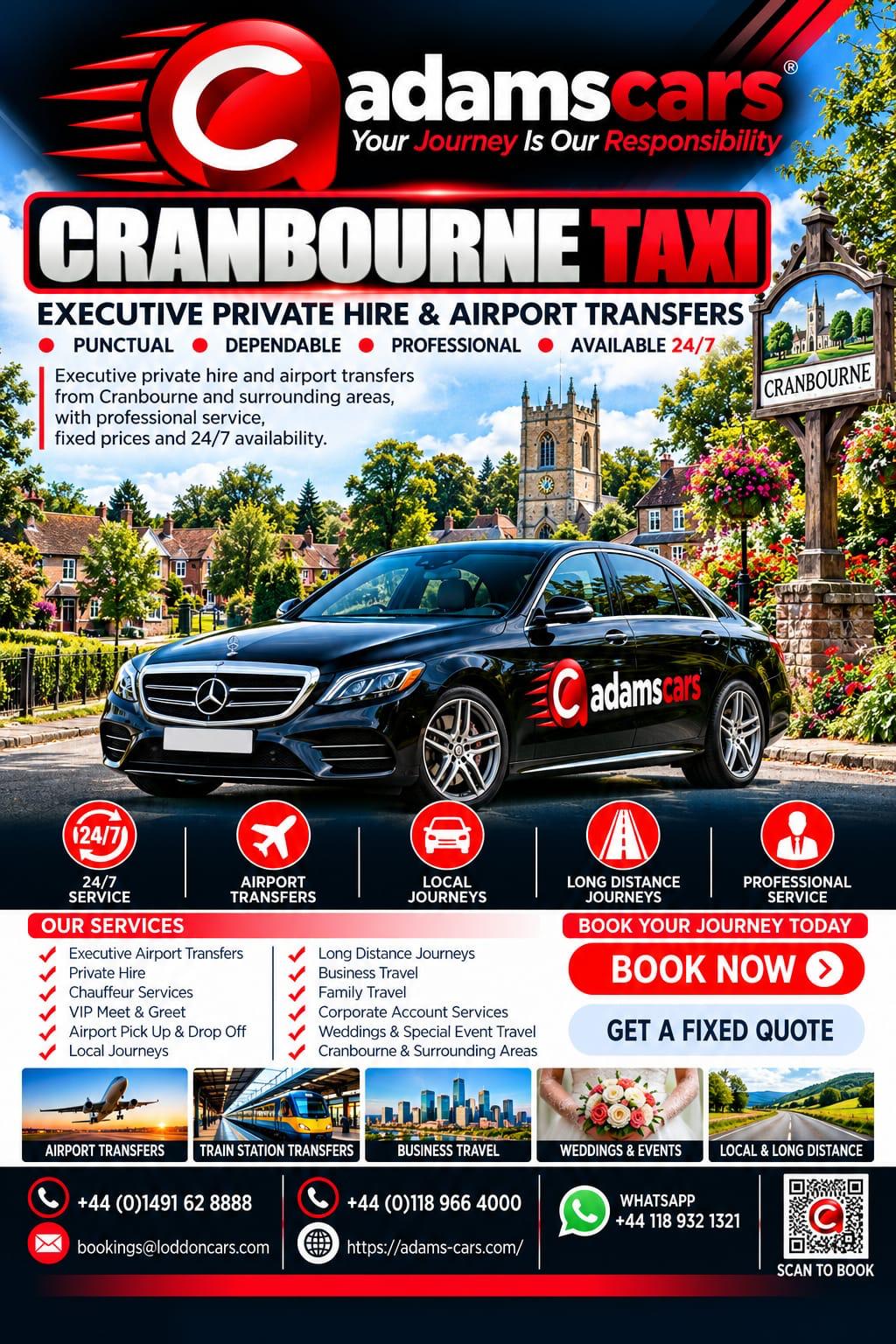 Cranbourne taxi service in Berkshire by Adam Cars Taxi Company.