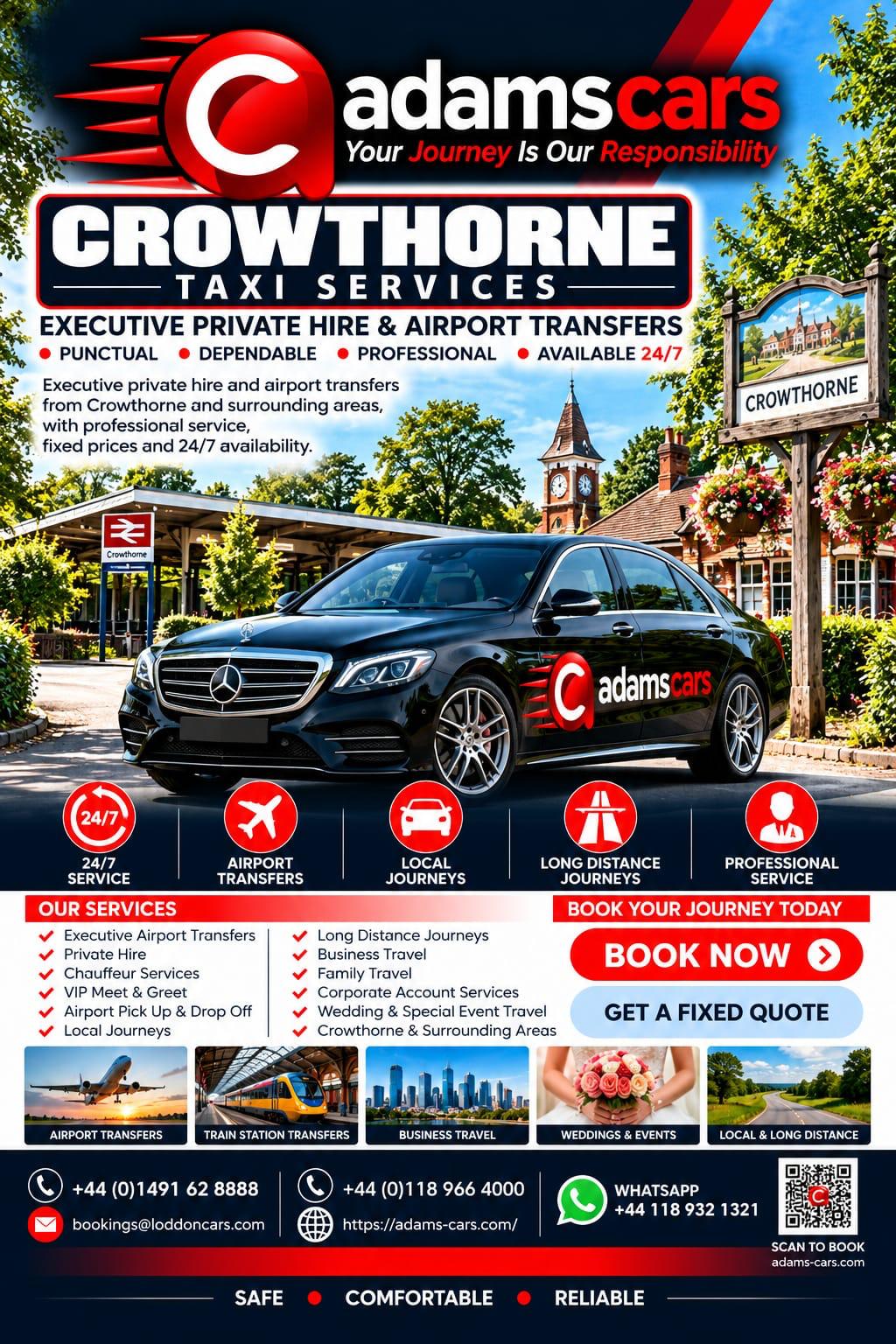 Crowthorne taxi service by Adam Cars Taxi Company for local journeys and travel across Berkshire.