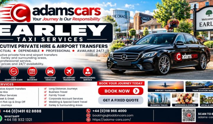 Earley taxi service by Adam Cars Taxi Company for local journeys and travel around Reading.