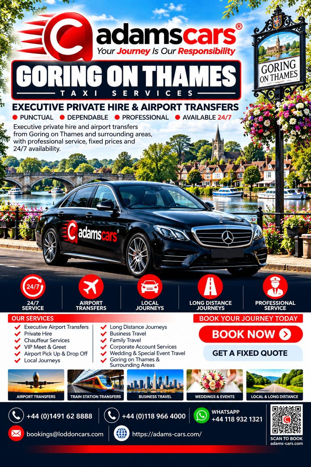 Goring-on-Thames taxi service from Adam Cars Taxi Company in the Thames Valley.