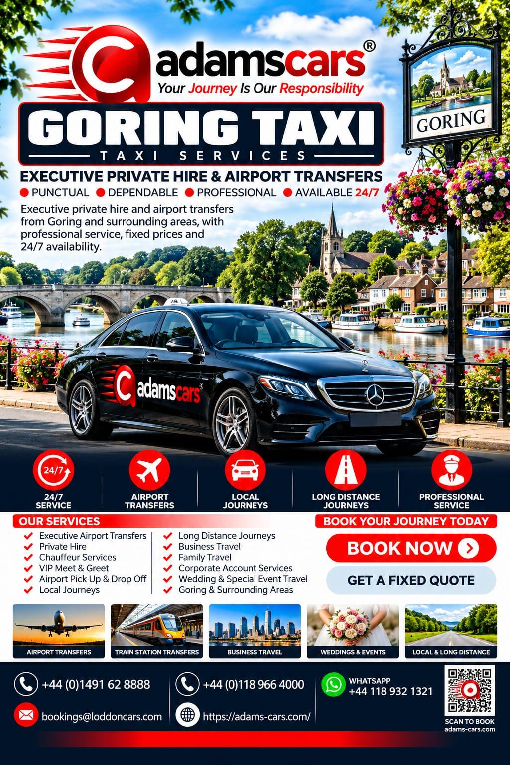 Goring taxi service by Adam Cars Taxi Company in Oxfordshire.
