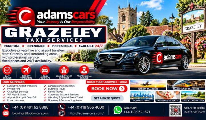 Grazeley taxi service by Adam Cars Taxi Company for local journeys and travel to Reading and nearby Berkshire towns.