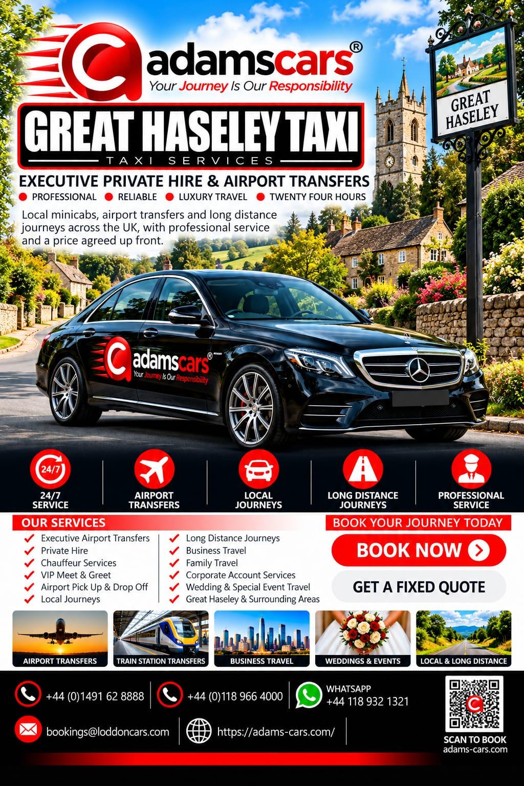 Great Haseley taxi service by Adam Cars Taxi Company for local and longer journeys.