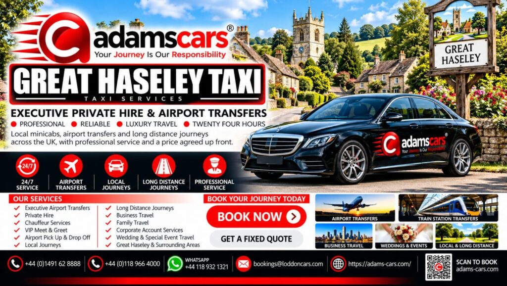 Great Haseley taxi service by Adam Cars Taxi Company for local and longer journeys.