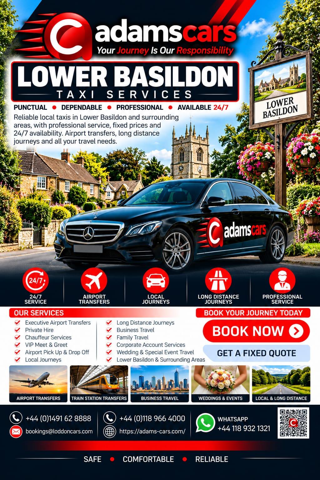 Lower Basildon taxi service by Adam Cars Taxi Company for local journeys, Reading transfers and travel around West Berkshire.
