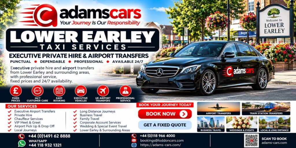Lower Earley taxi service by Adam Cars Taxi Company for local journeys and travel to Reading.