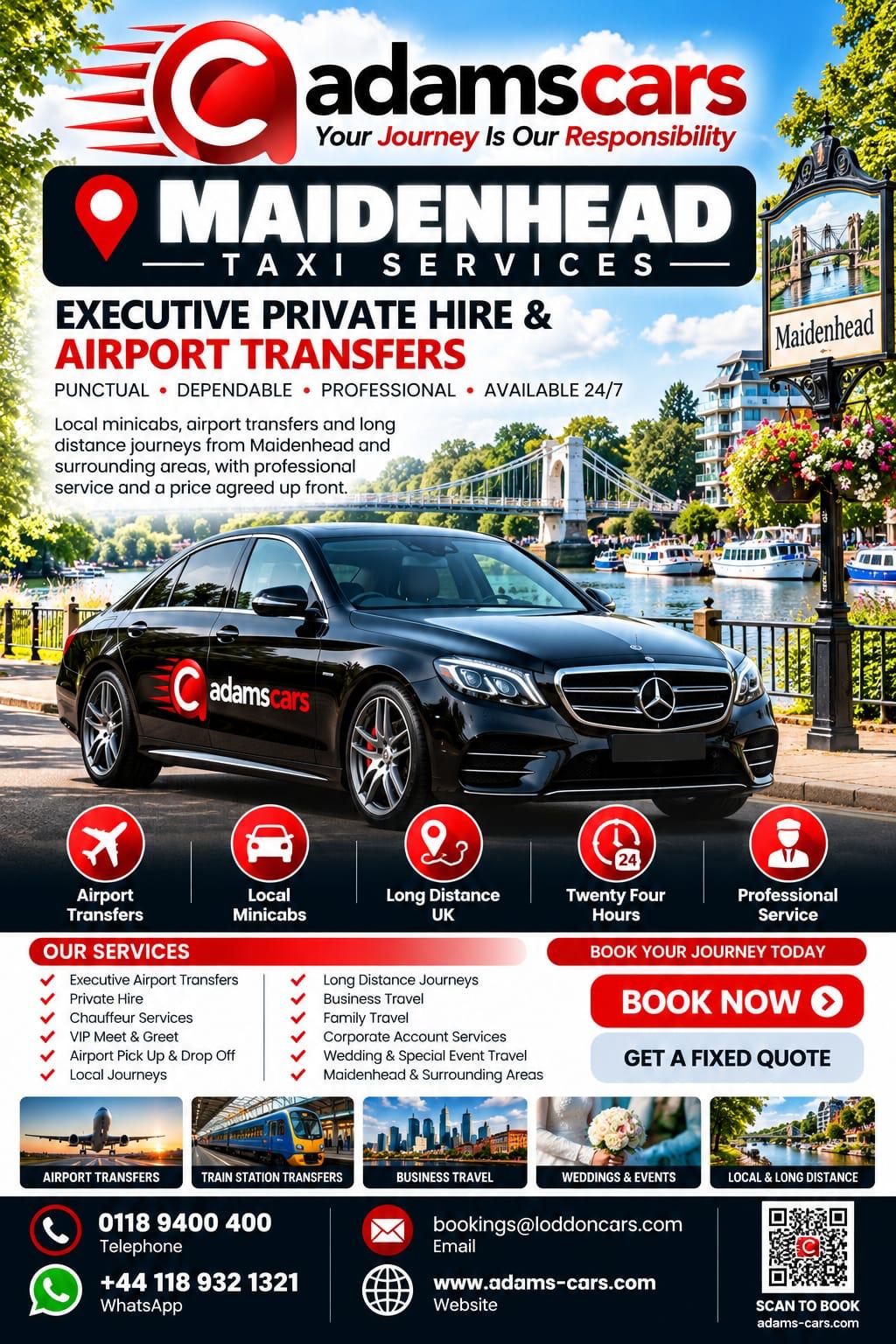 Maidenhead taxi service by Adam Cars Taxi Company in Berkshire.