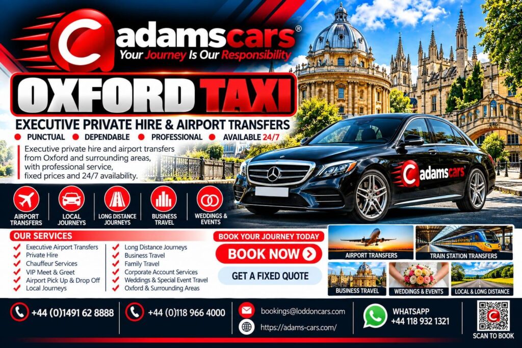 Oxford taxi service for journeys between Reading and Oxford by Adam Cars Taxi Company.