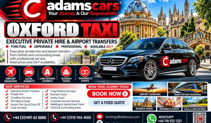 Oxford taxi service for journeys between Reading and Oxford by Adam Cars Taxi Company.