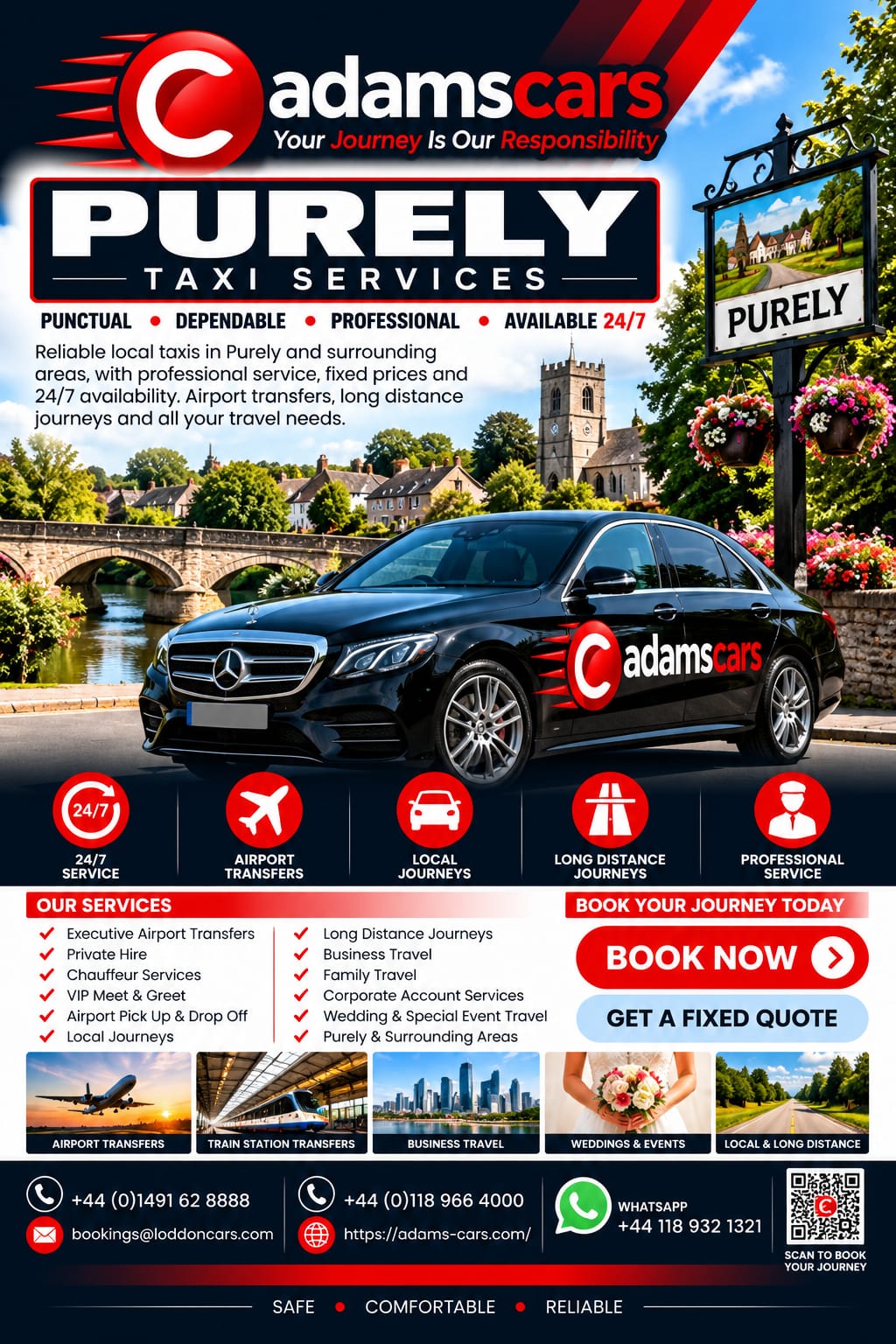 Purley taxi service by Adam Cars Taxi Company for local journeys and travel to Reading and surrounding West Berkshire destinations.