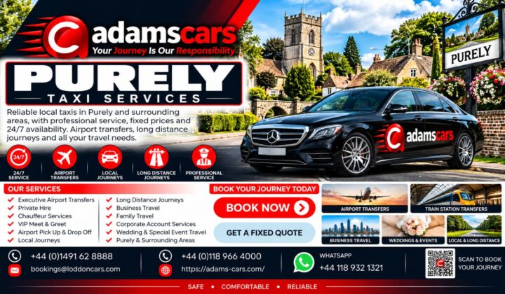 Purley taxi service by Adam Cars Taxi Company for local journeys and travel to Reading and surrounding West Berkshire destinations.