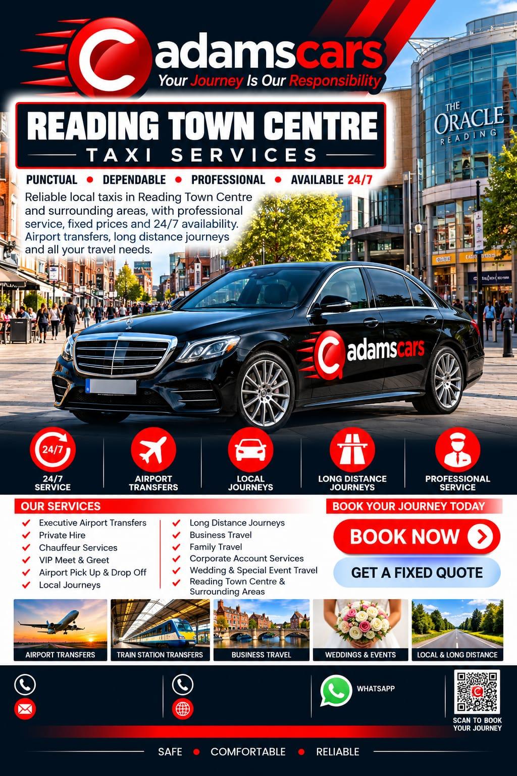 Reading Town Centre taxi service by Adam Cars Taxi Company for shopping, business appointments, railway station transfers and local journeys.