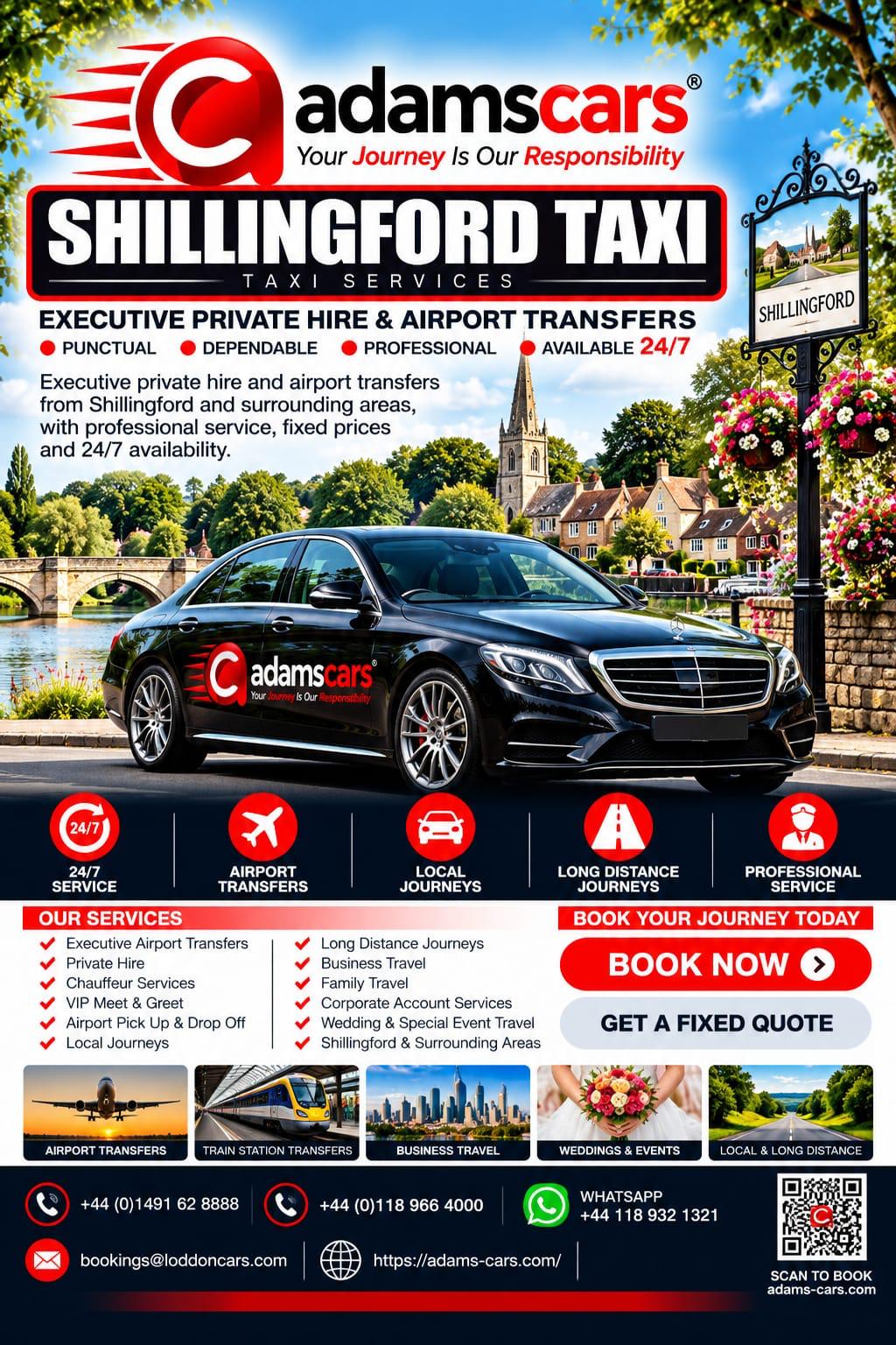 Shillingford taxi services by Adam Cars Taxi Company in Oxfordshire.