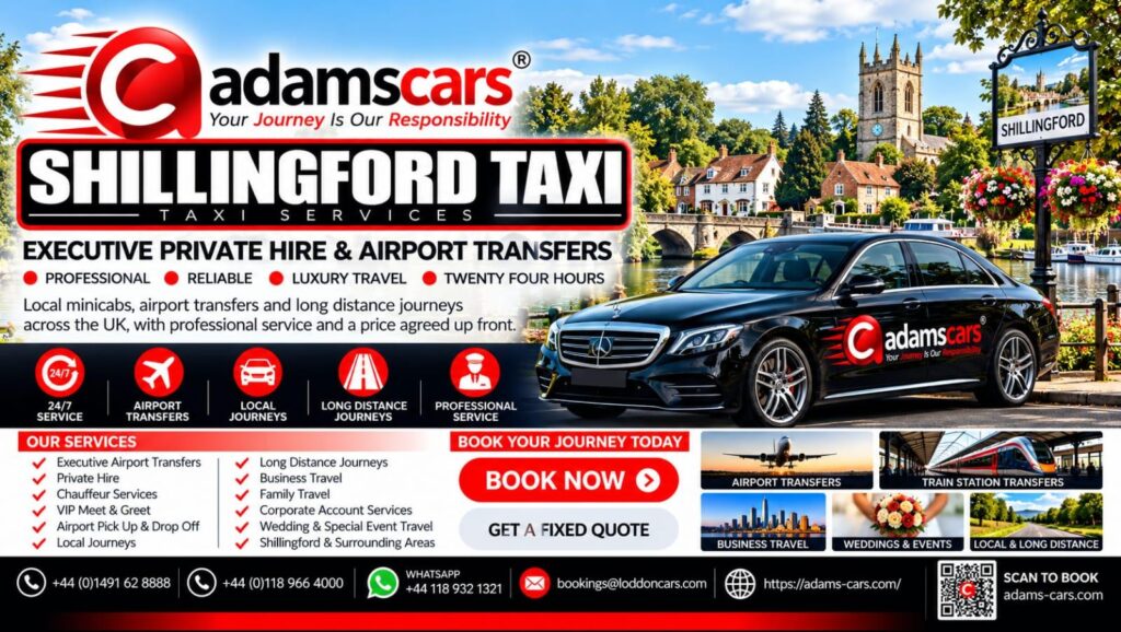 Shillingford taxi services by Adam Cars Taxi Company in Oxfordshire.
