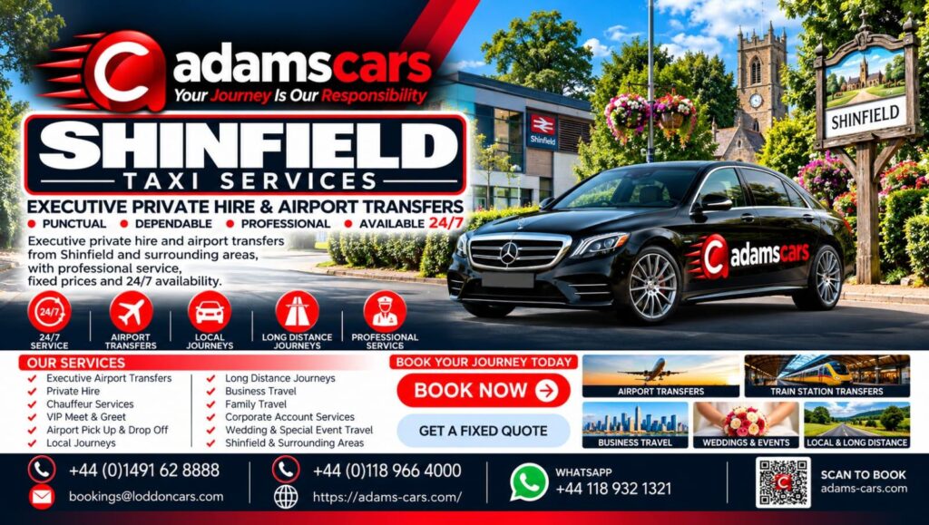 Shinfield taxi service by Adam Cars Taxi Company for local journeys and travel around Reading and Berkshire.