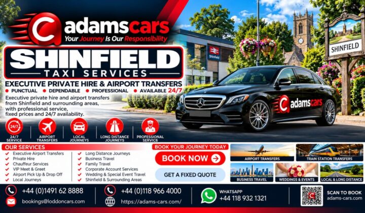 Shinfield taxi service by Adam Cars Taxi Company for local journeys and travel around Reading and Berkshire.