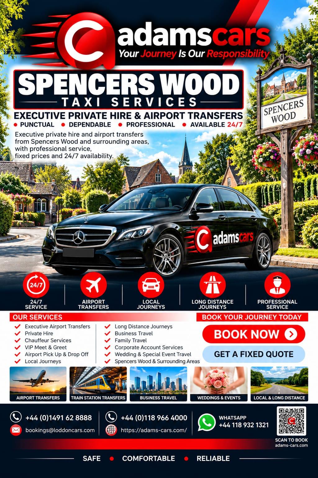 Spencers Wood taxi service by Adam Cars Taxi Company for local journeys and travel around Reading and Berkshire.