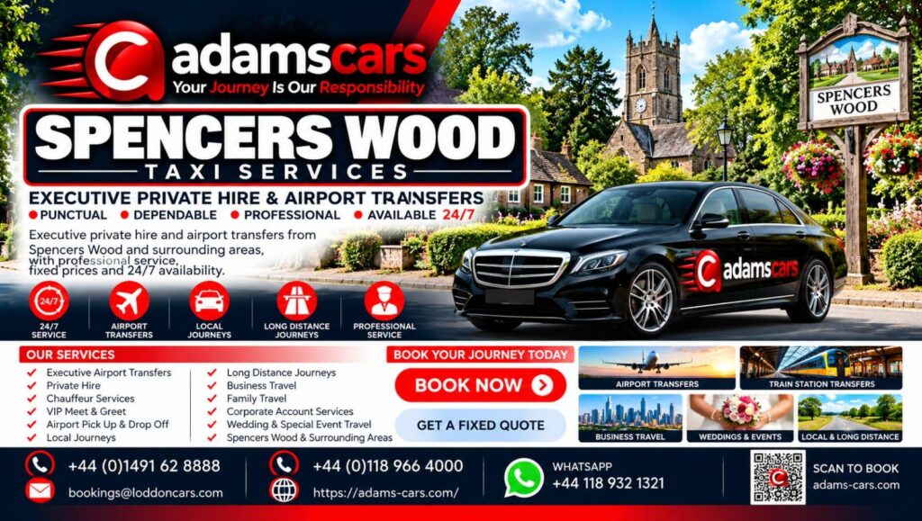 Spencers Wood taxi service by Adam Cars Taxi Company for local journeys and travel around Reading and Berkshire.