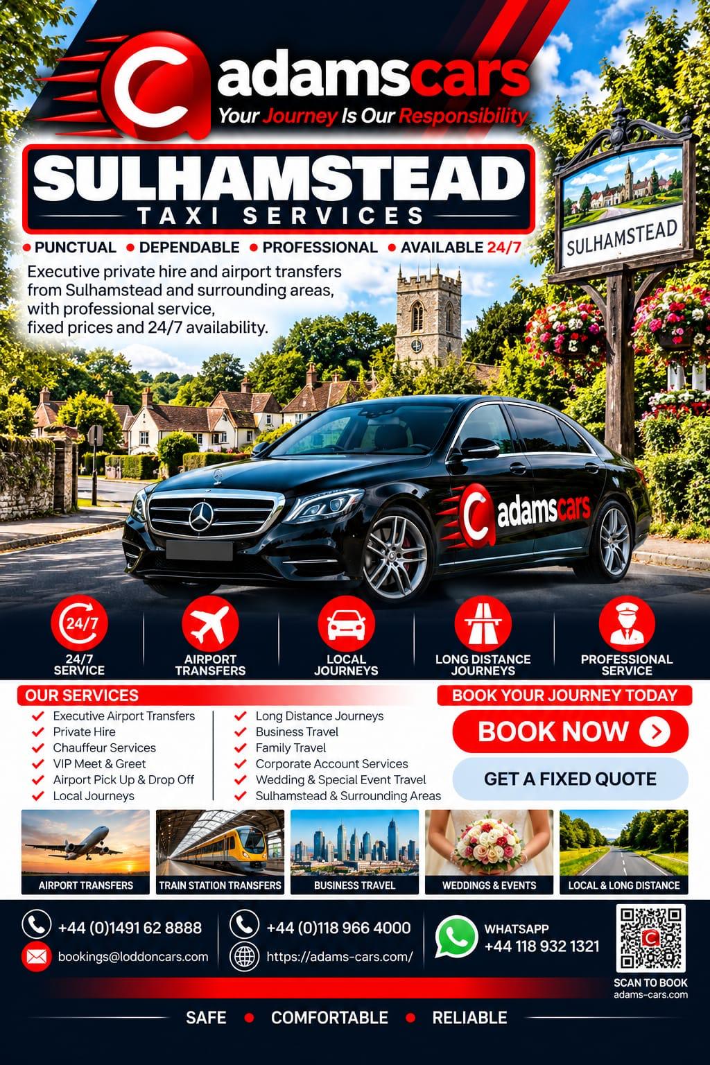 Sulhamstead taxi service by Adam Cars Taxi Company for local journeys and travel to Reading and nearby Berkshire villages.