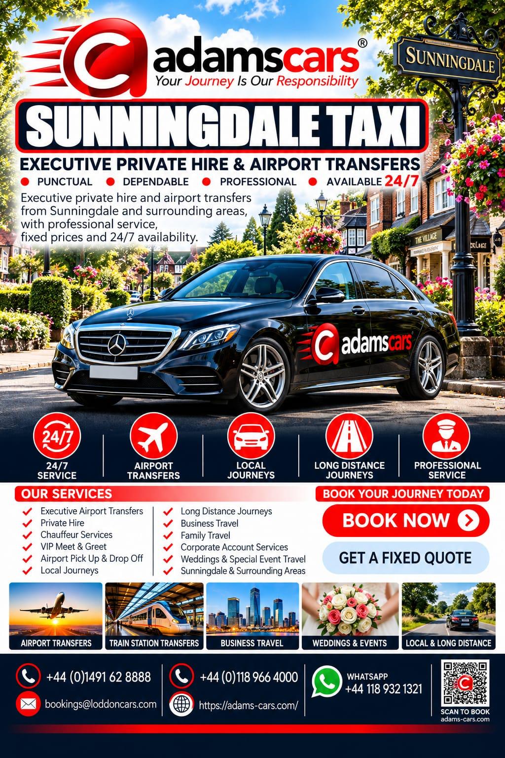 Sunningdale taxi service in Berkshire by Adam Cars Taxi Company.