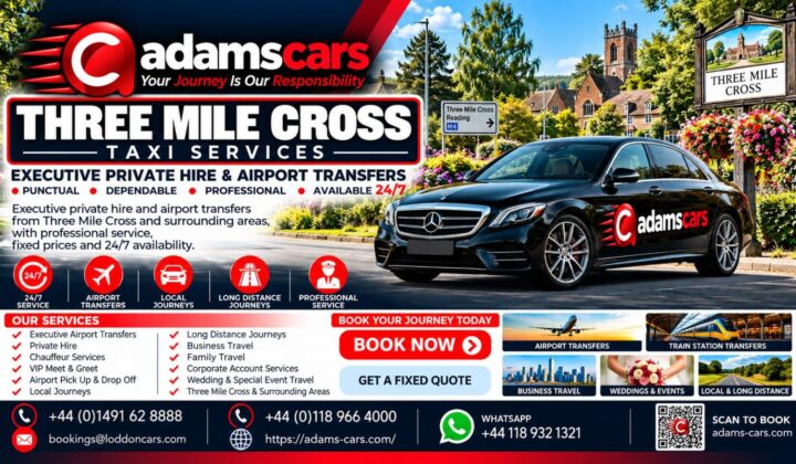 Three Mile Cross taxi service by Adam Cars Taxi Company for local journeys and travel around Reading and Berkshire.